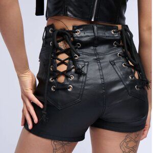 NWT AKIRA On-Duty Vegan Leather Lace-Up Shorts